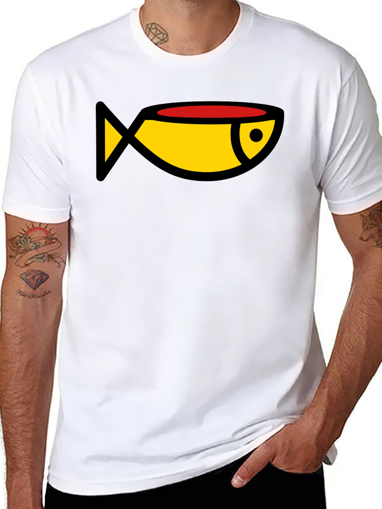 Cartoon Fish Graphic Tee - Black Casual T-Shirt