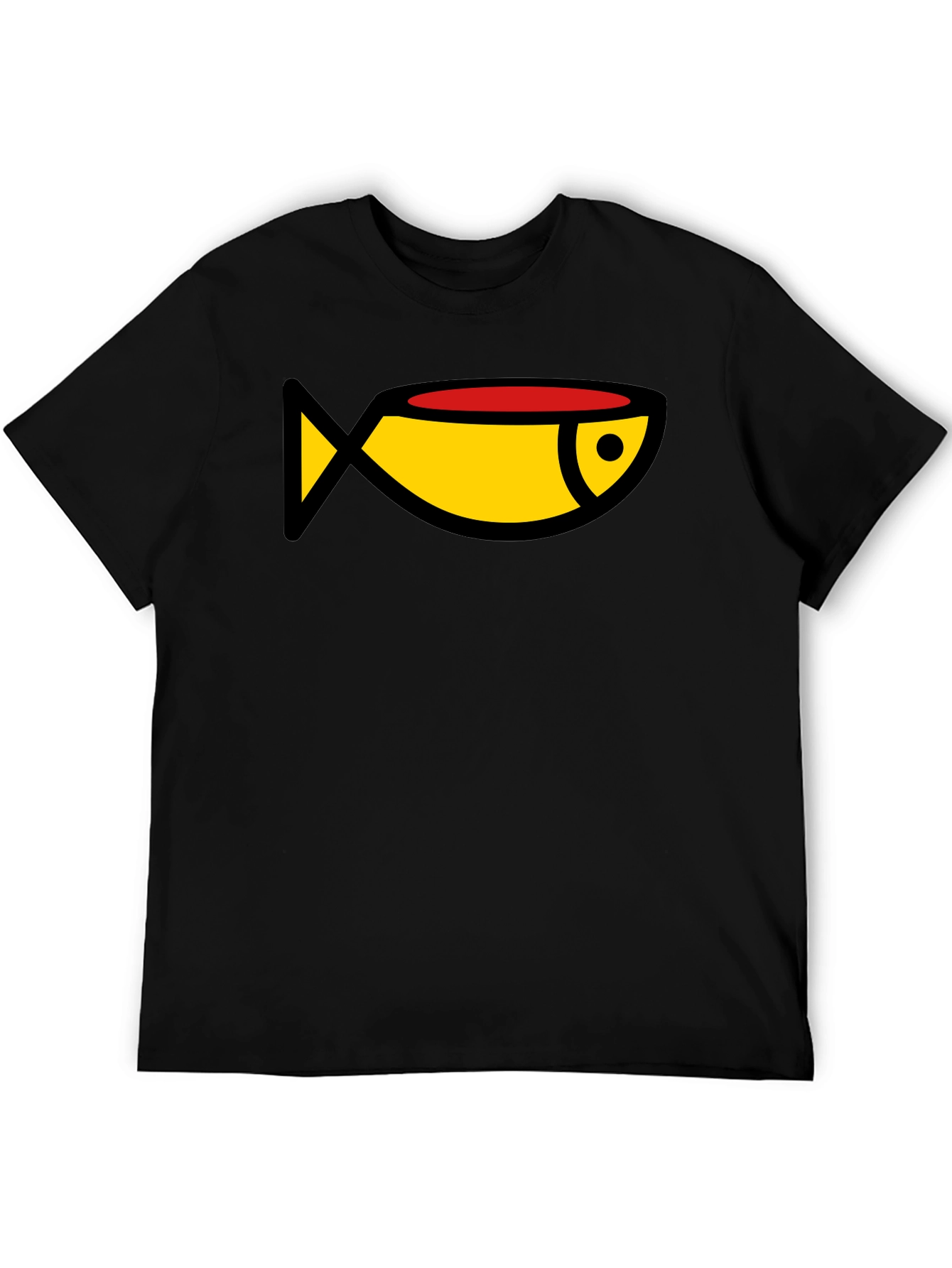 Cartoon Fish Graphic Tee - Black Casual T-Shirt
