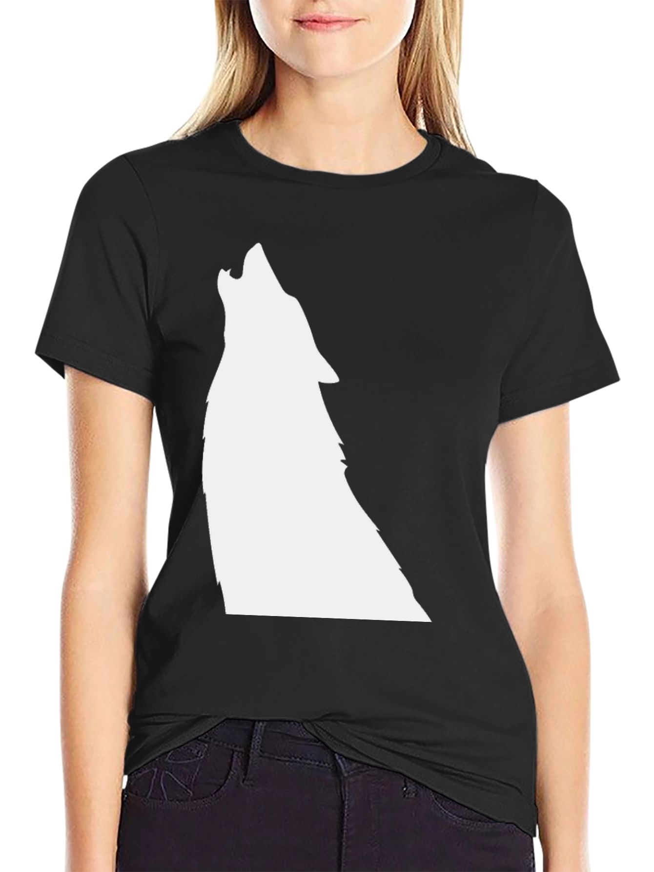 Black T-Shirt with Wolf Graphic