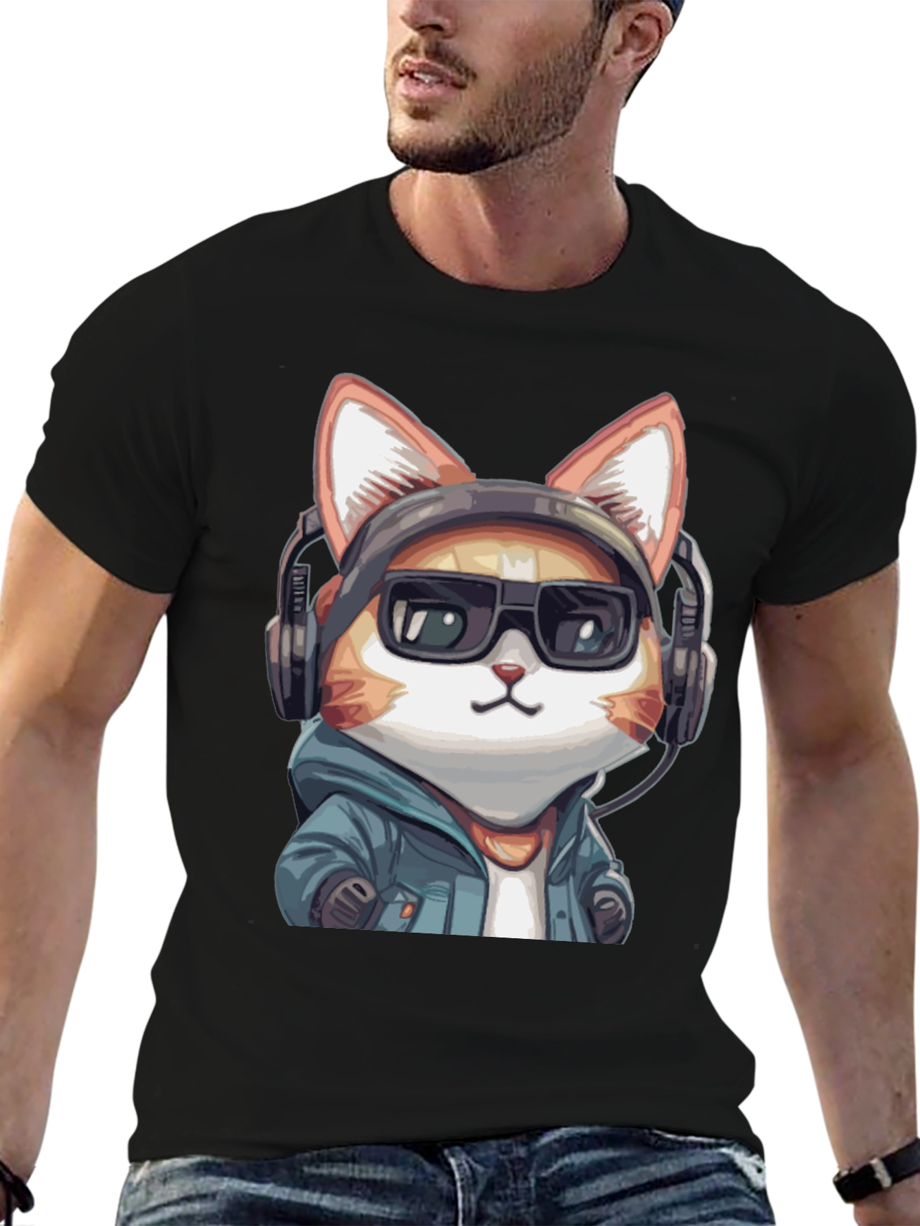 Cool Cat DJ Graphic Tee - Black Cotton T-Shirt
