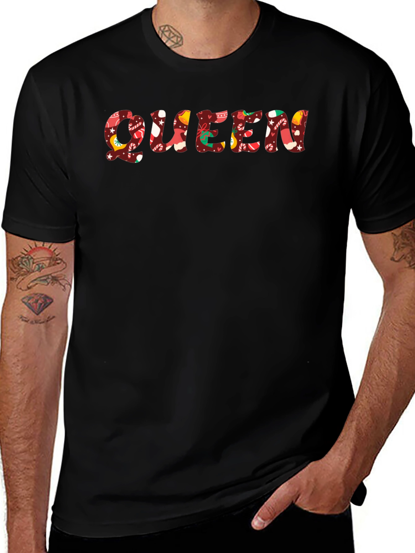 Queen Christmas Pattern Black T-Shirt