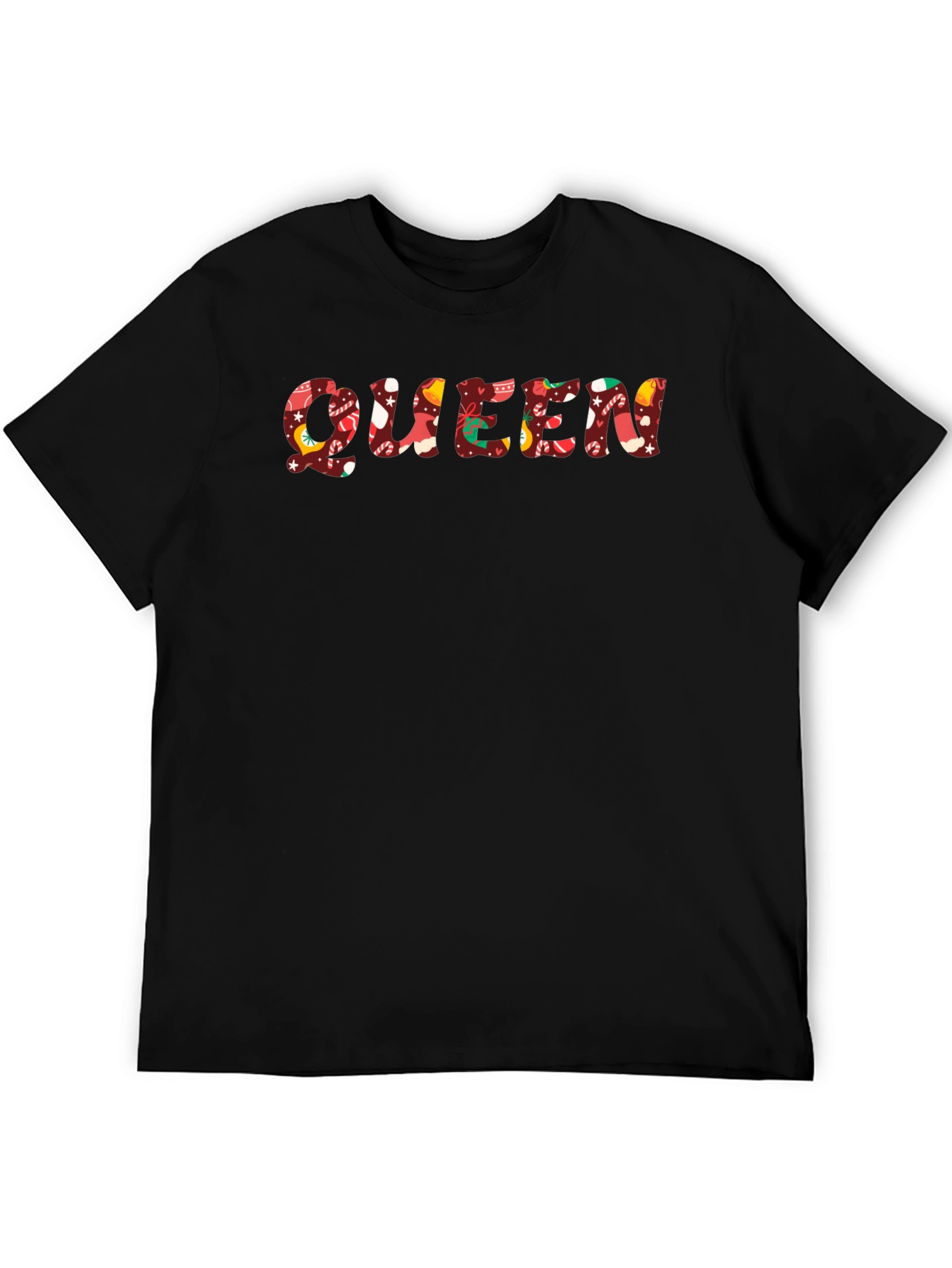 Queen Christmas Pattern Black T-Shirt
