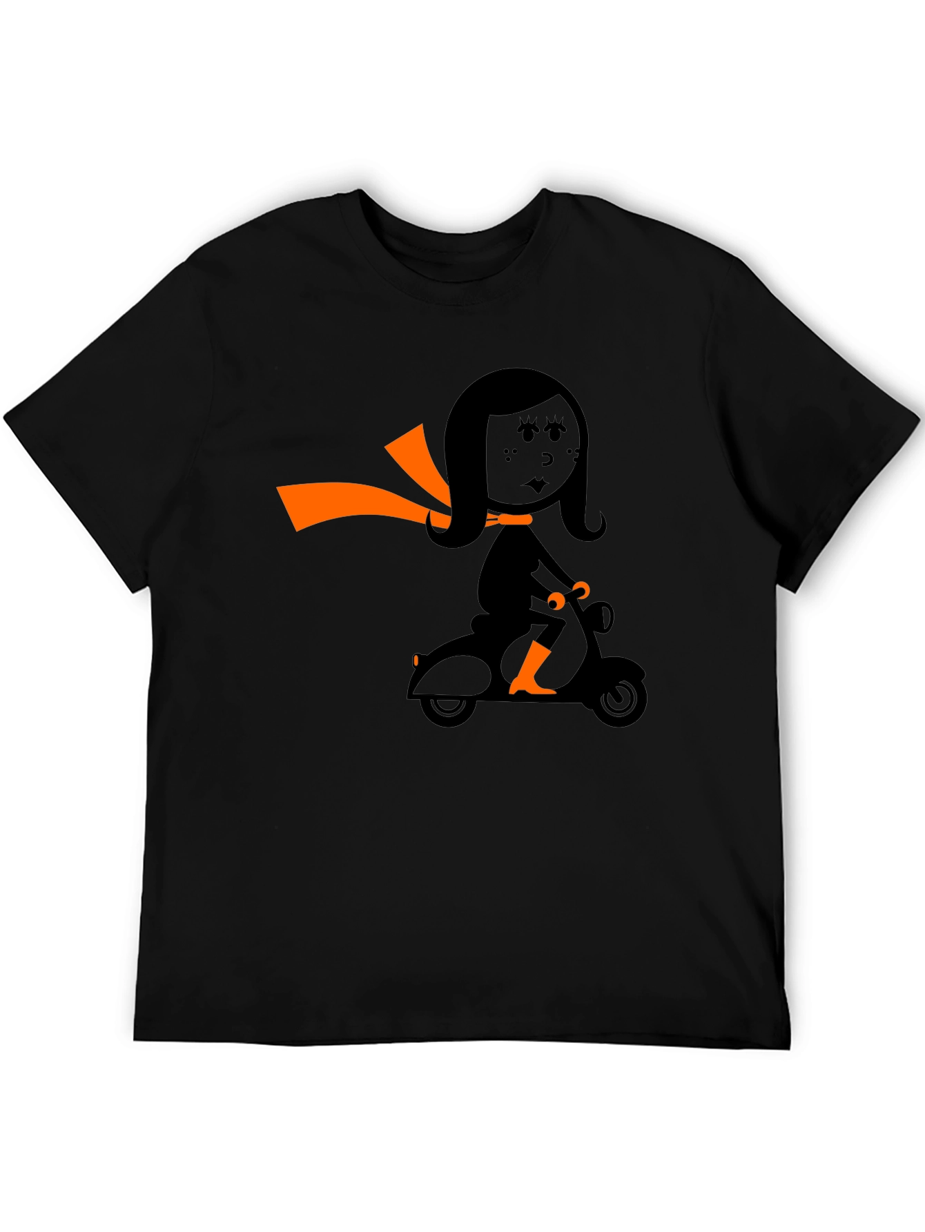 Retro Girl on Scooter Graphic Tee - Black