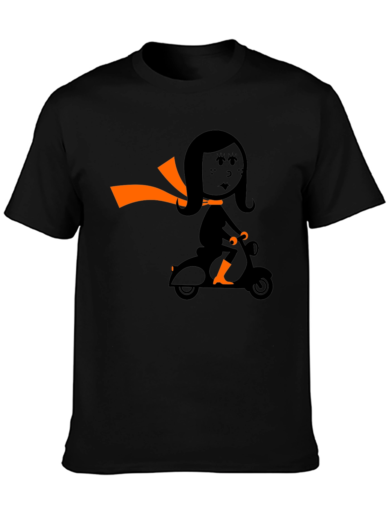 Retro Girl on Scooter Graphic Tee - Black