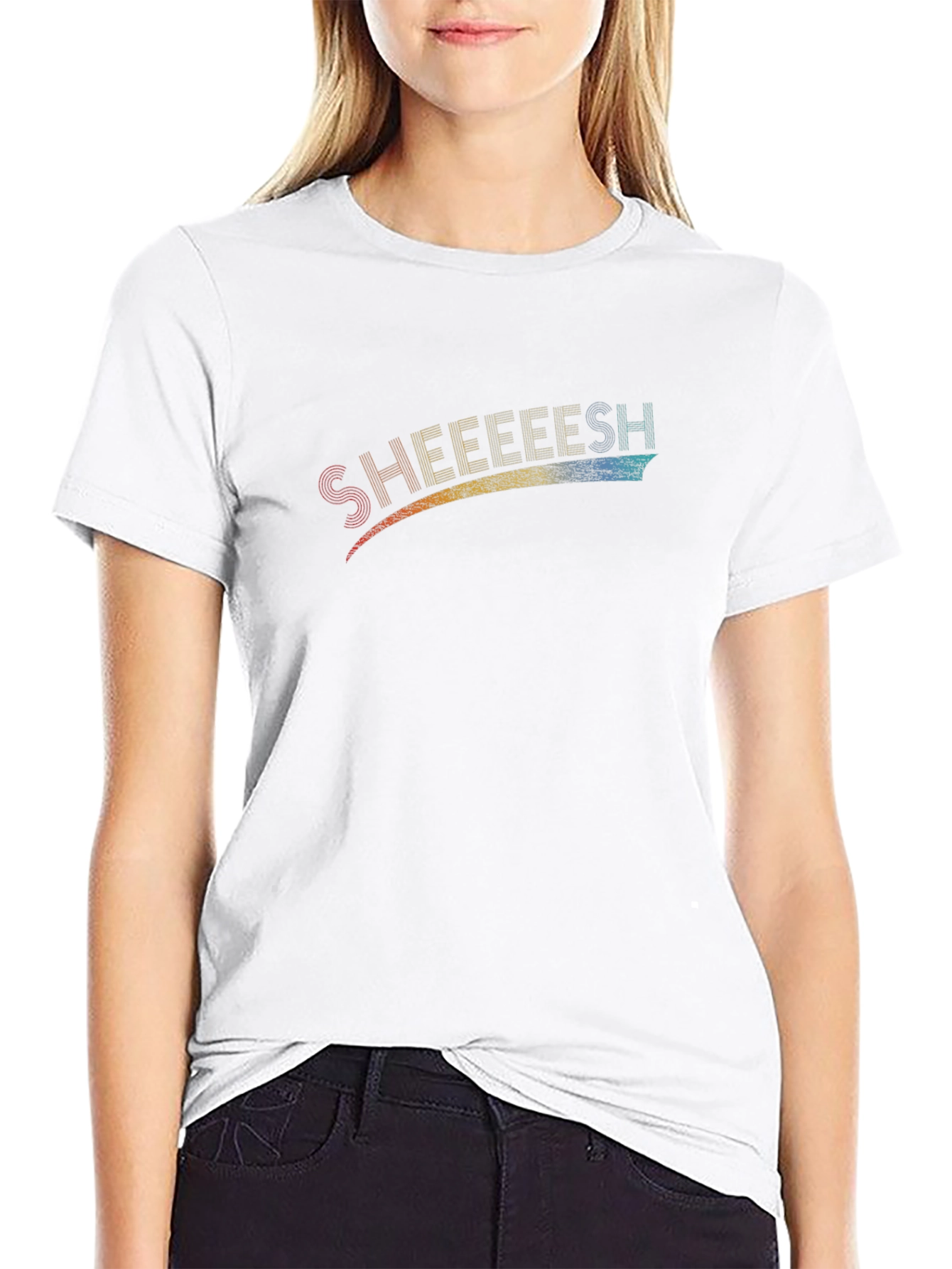 SHEEEESH Graphic Tee - Trendy Rainbow Design