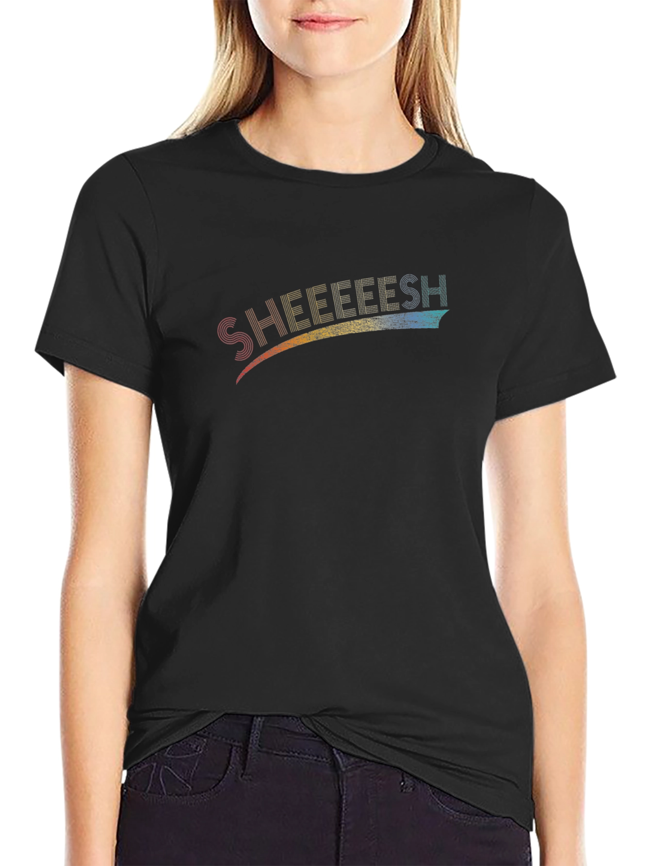 SHEEEESH Graphic Tee - Trendy Rainbow Design