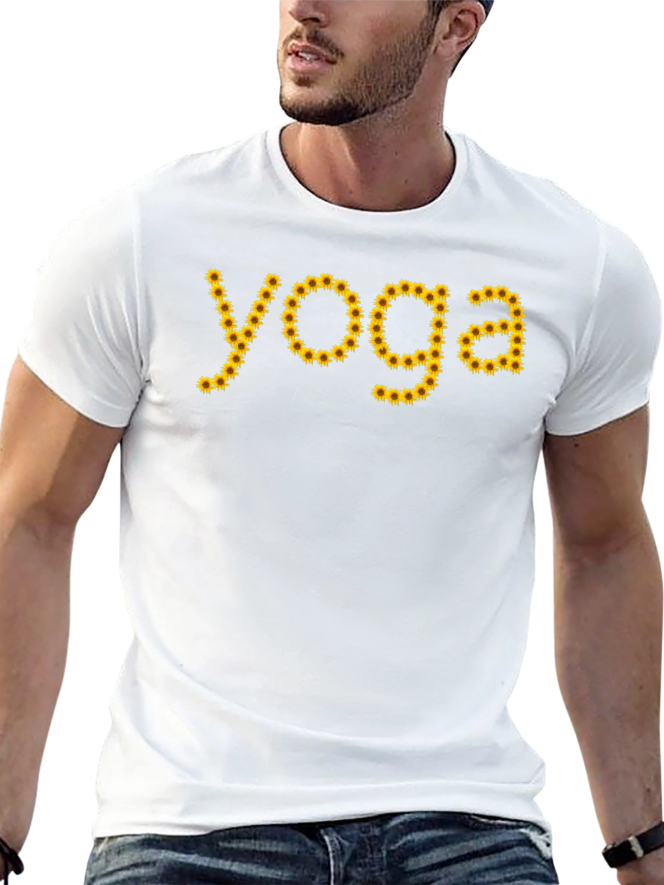 Yoga Sunflower Graphic T-Shirt - Black Cotton Tee