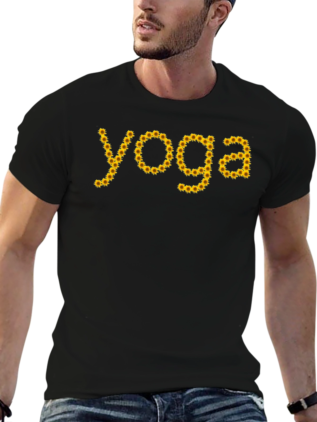 Yoga Sunflower Graphic T-Shirt - Black Cotton Tee