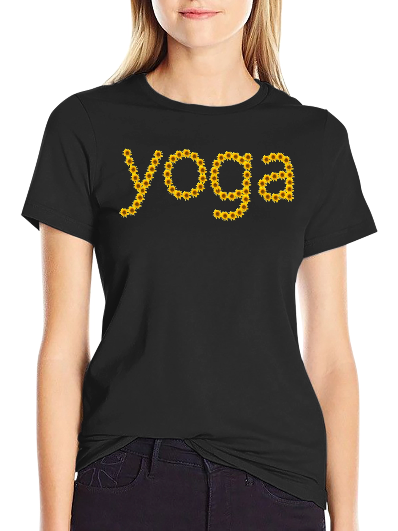 Yoga Sunflower Graphic T-Shirt - Black Cotton Tee