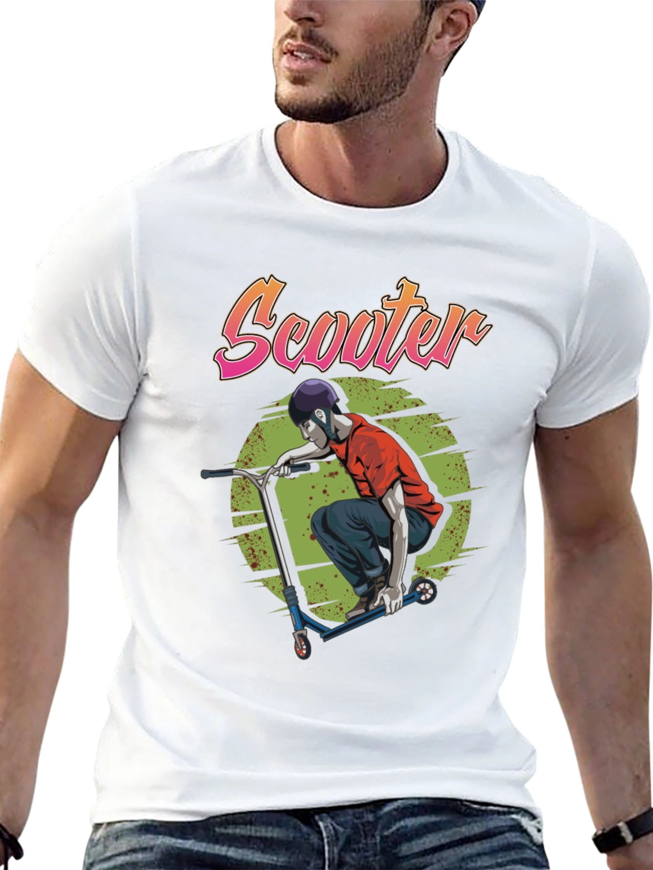 Scooter Design Black Cotton T-Shirt