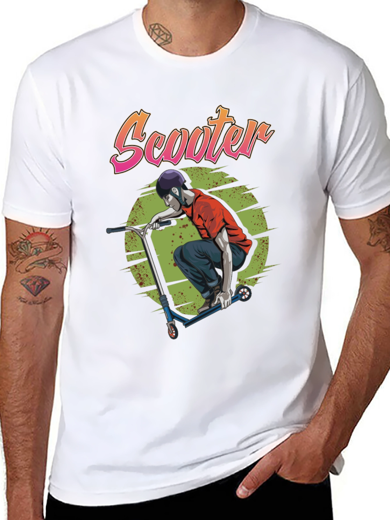 Scooter Design Black Cotton T-Shirt