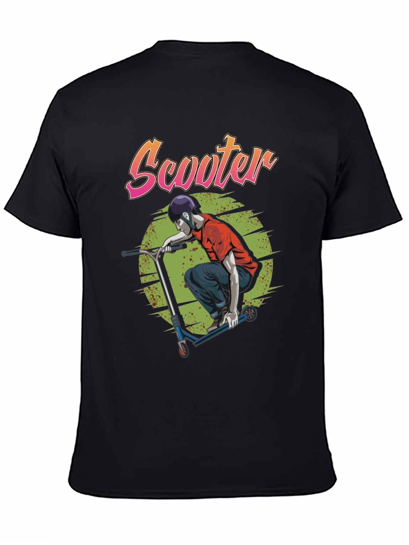 Scooter Design Black Cotton T-Shirt