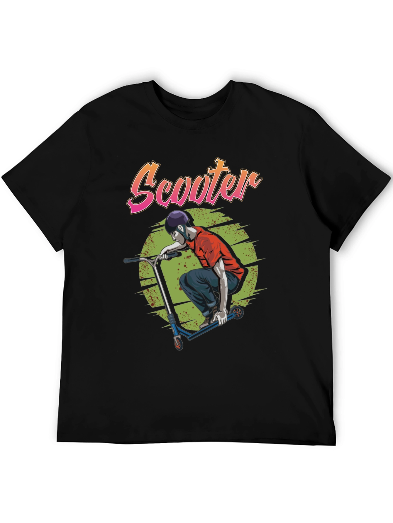 Scooter Design Black Cotton T-Shirt