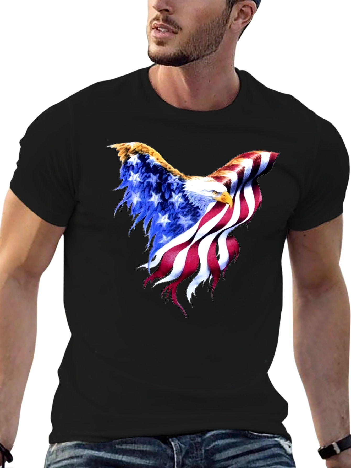 American Flag Eagle Black T-Shirt