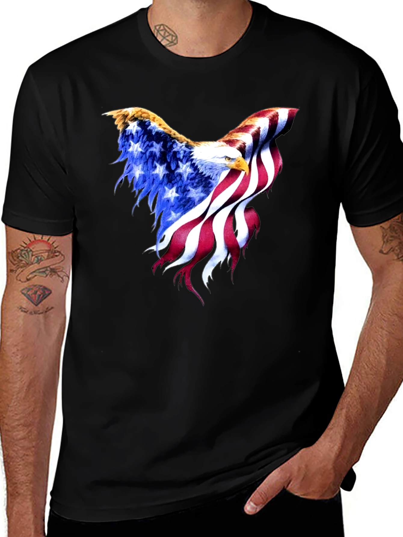 American Flag Eagle Black T-Shirt