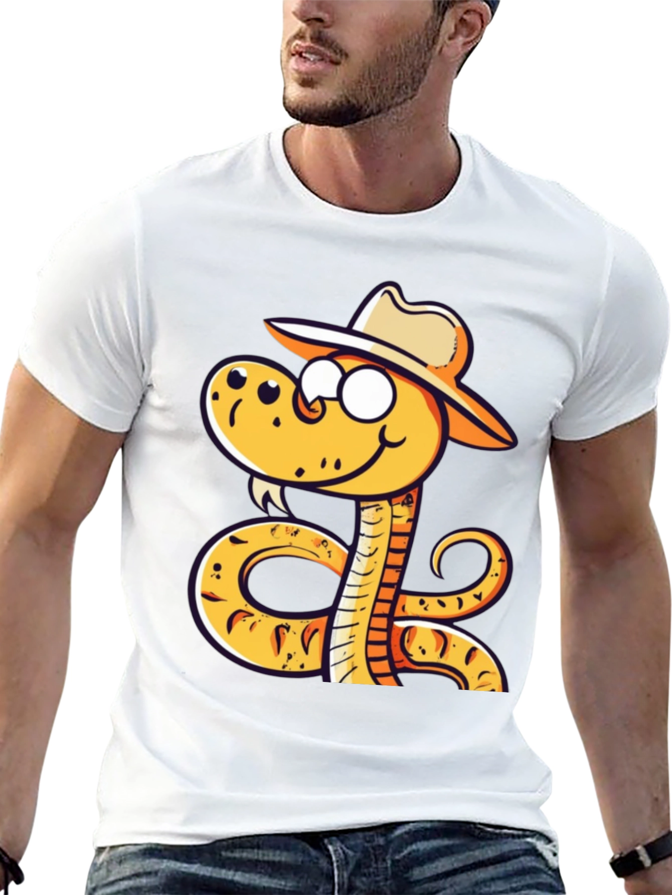 Snake Cowboy Cartoon Black T-Shirt