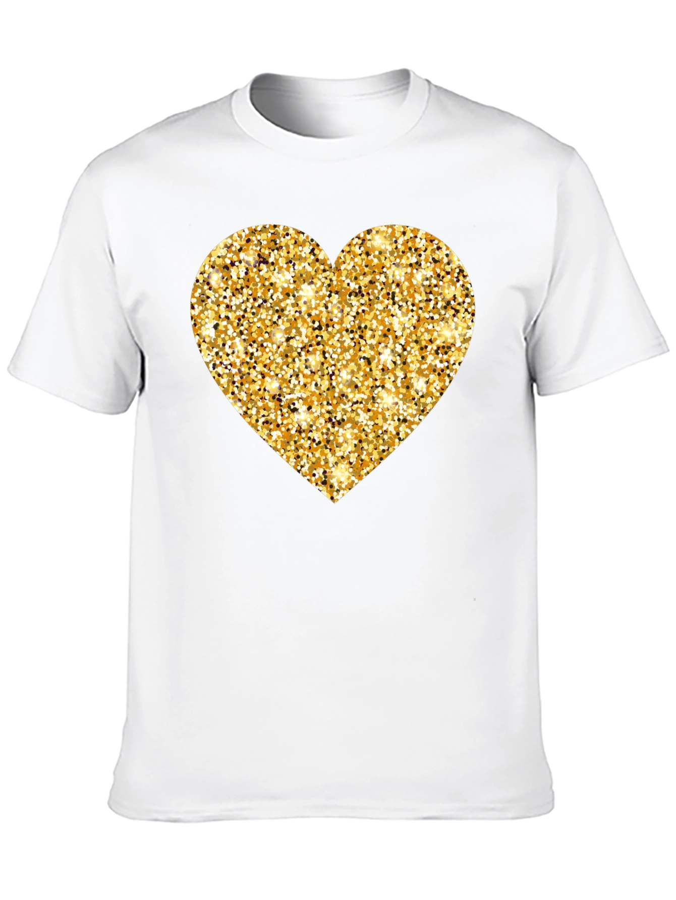 Gold Glitter Heart Black T-Shirt