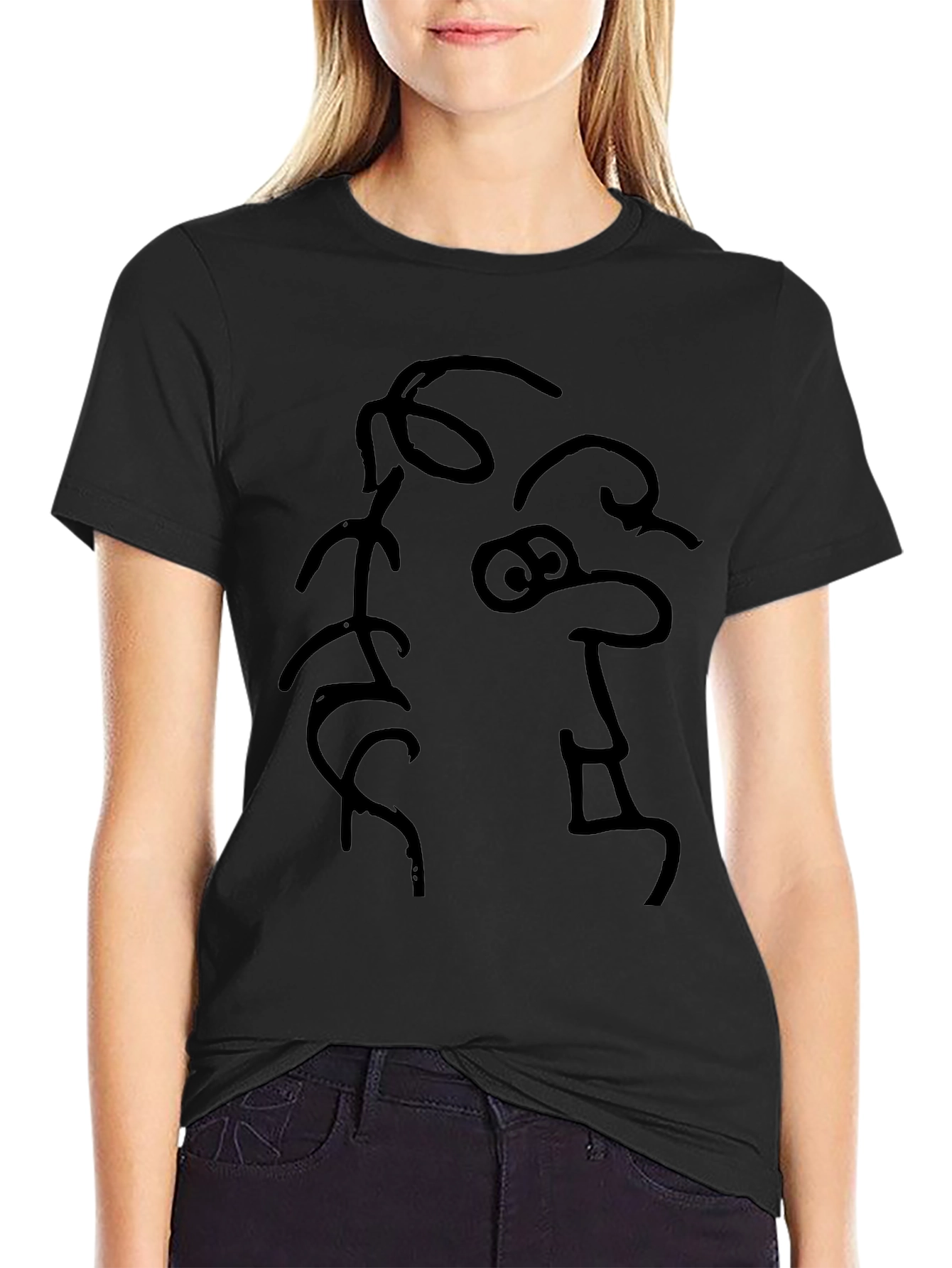 Abstract Face Graphic Tee - Black