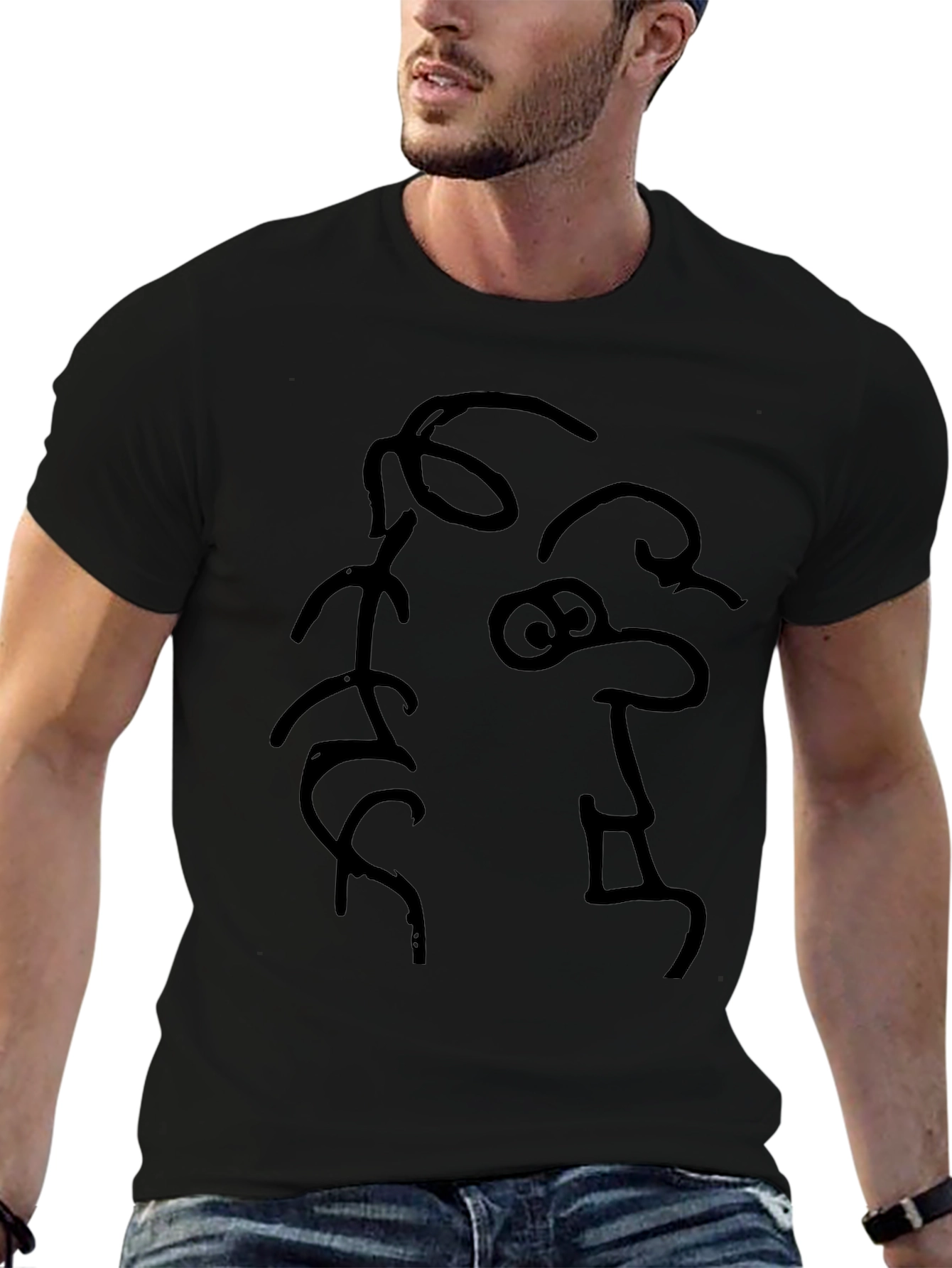 Abstract Face Graphic Tee - Black