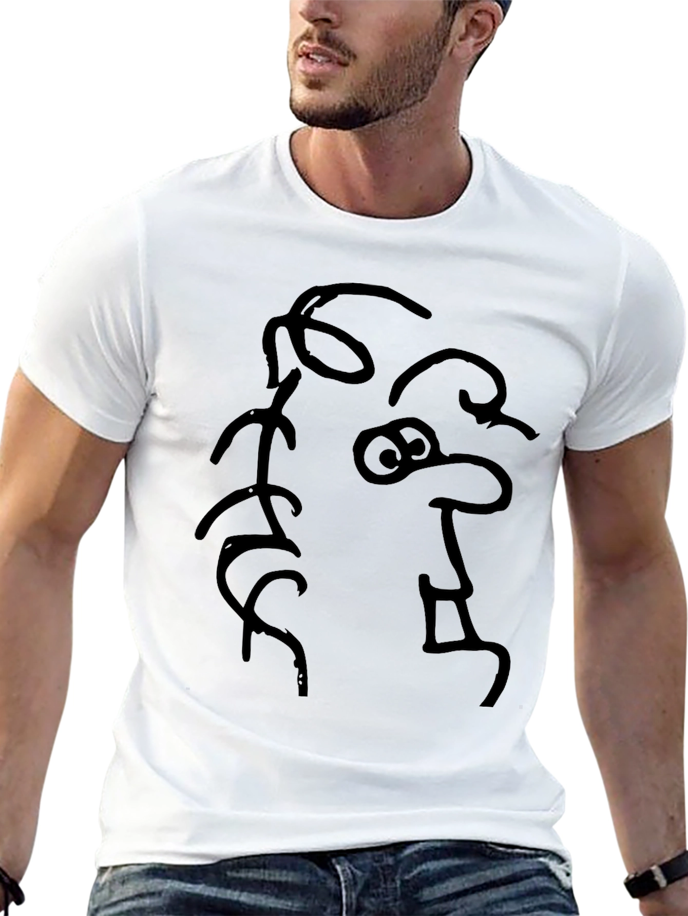 Abstract Face Graphic Tee - Black