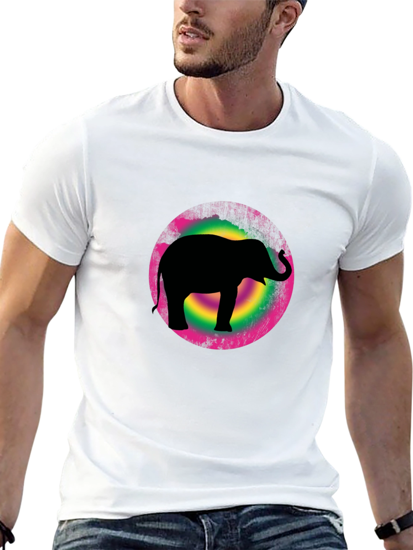 Elephant Silhouette Tee - Retro Circle Design