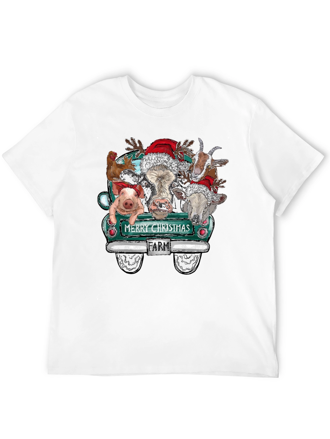 Merry Christmas Farm Animals Truck T-Shirt