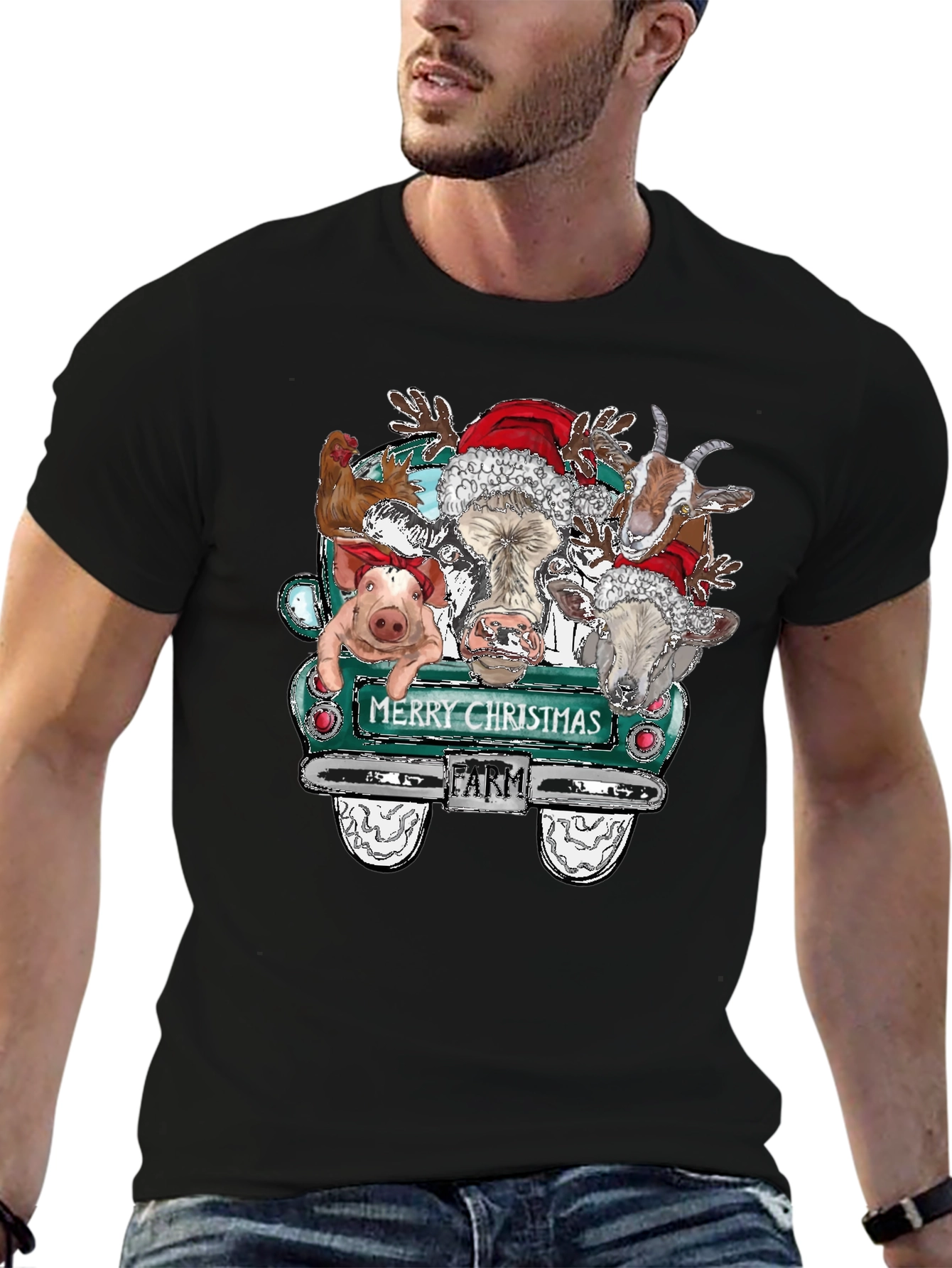 Merry Christmas Farm Animals Truck T-Shirt