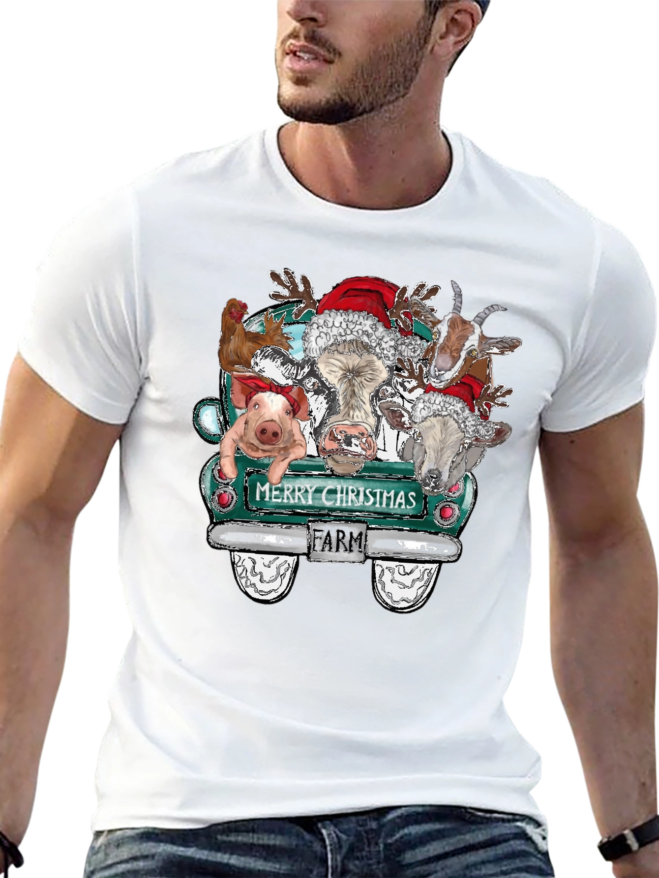 Merry Christmas Farm Animals Truck T-Shirt