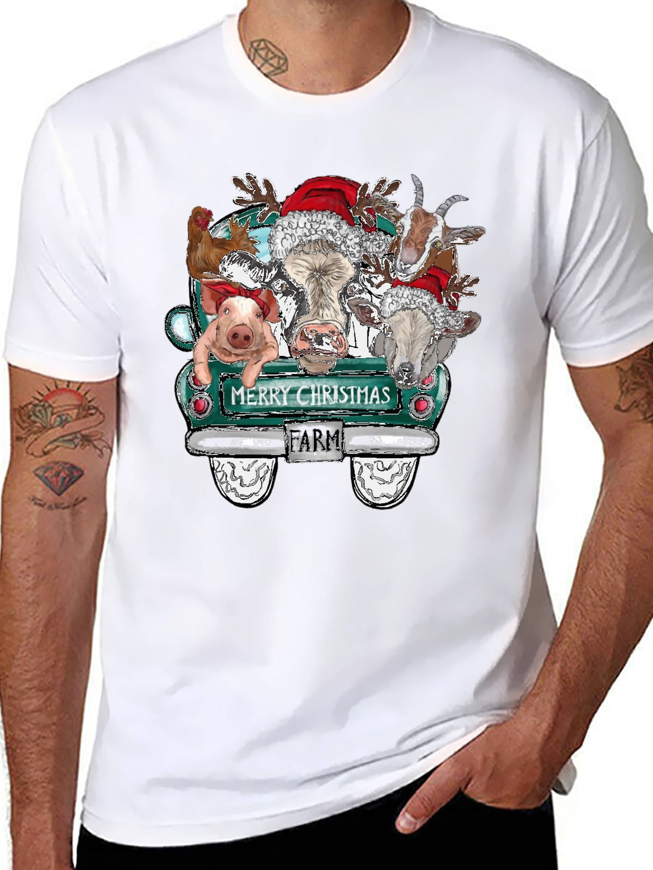 Merry Christmas Farm Animals Truck T-Shirt
