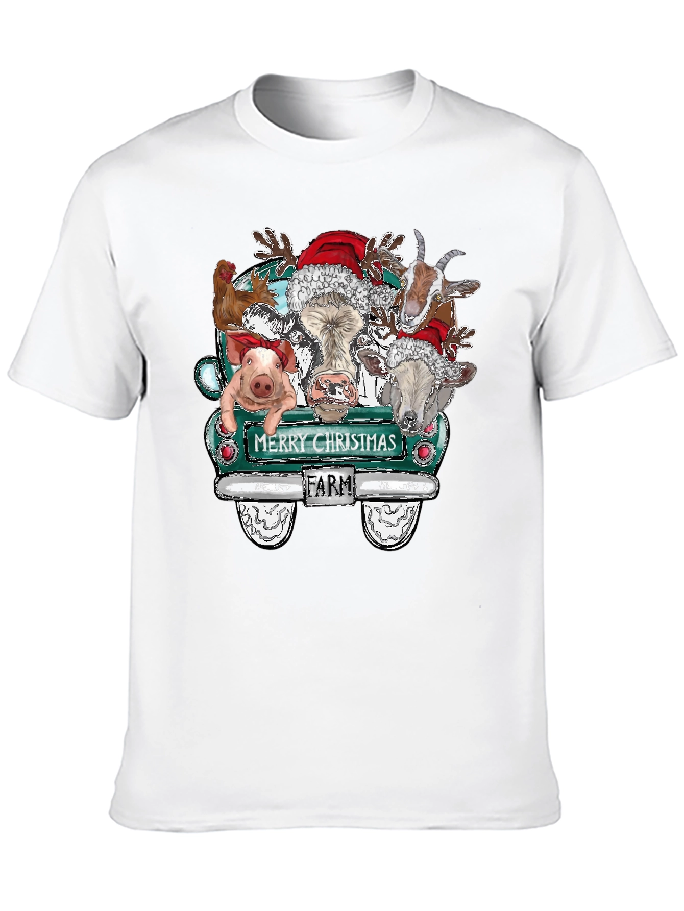 Merry Christmas Farm Animals Truck T-Shirt