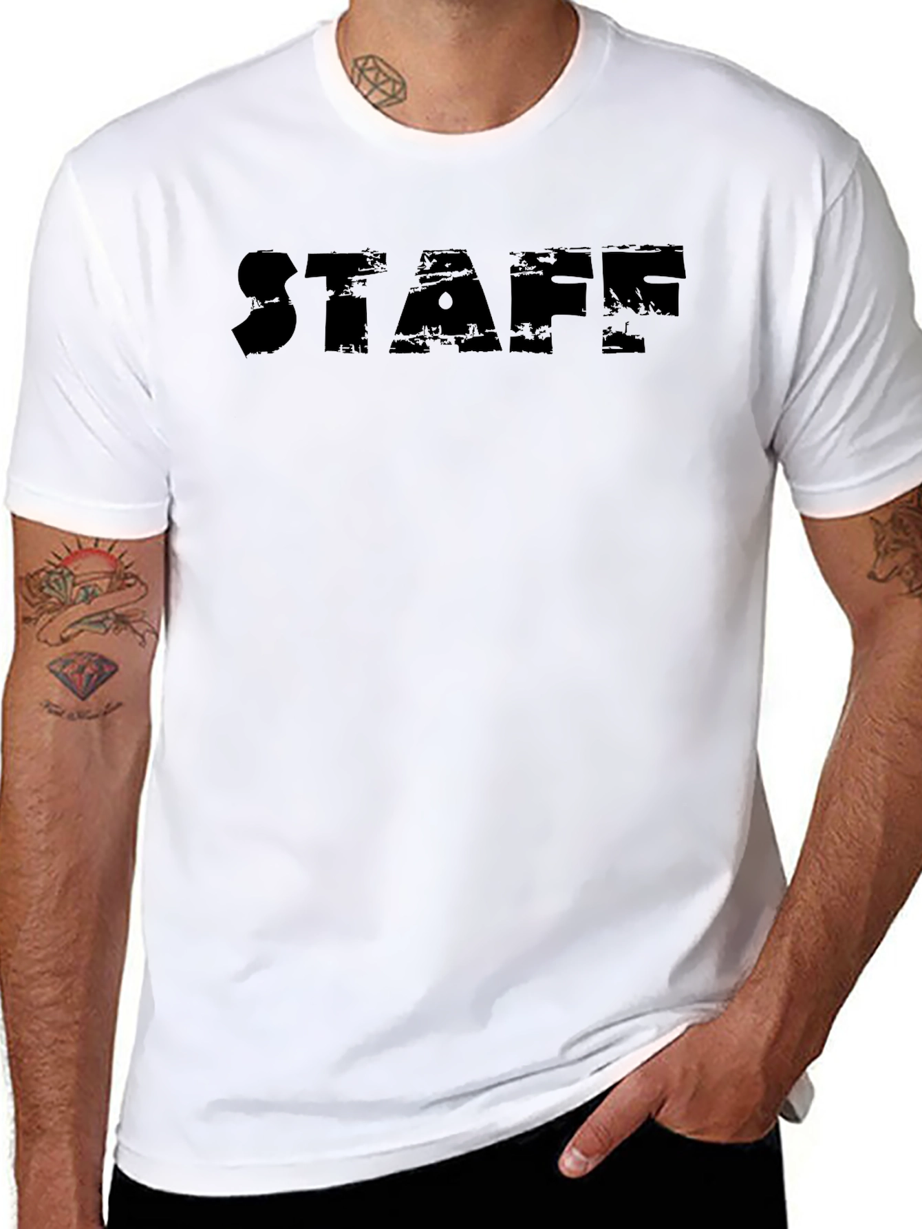 Black STAFF Graphic Tee - Casual Crew Neck