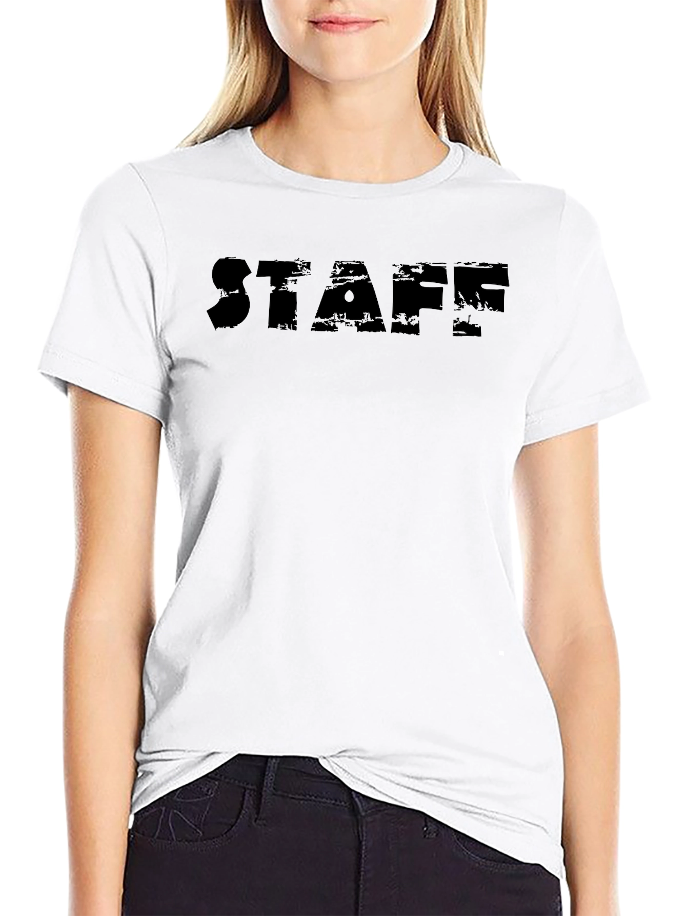 Black STAFF Graphic Tee - Casual Crew Neck