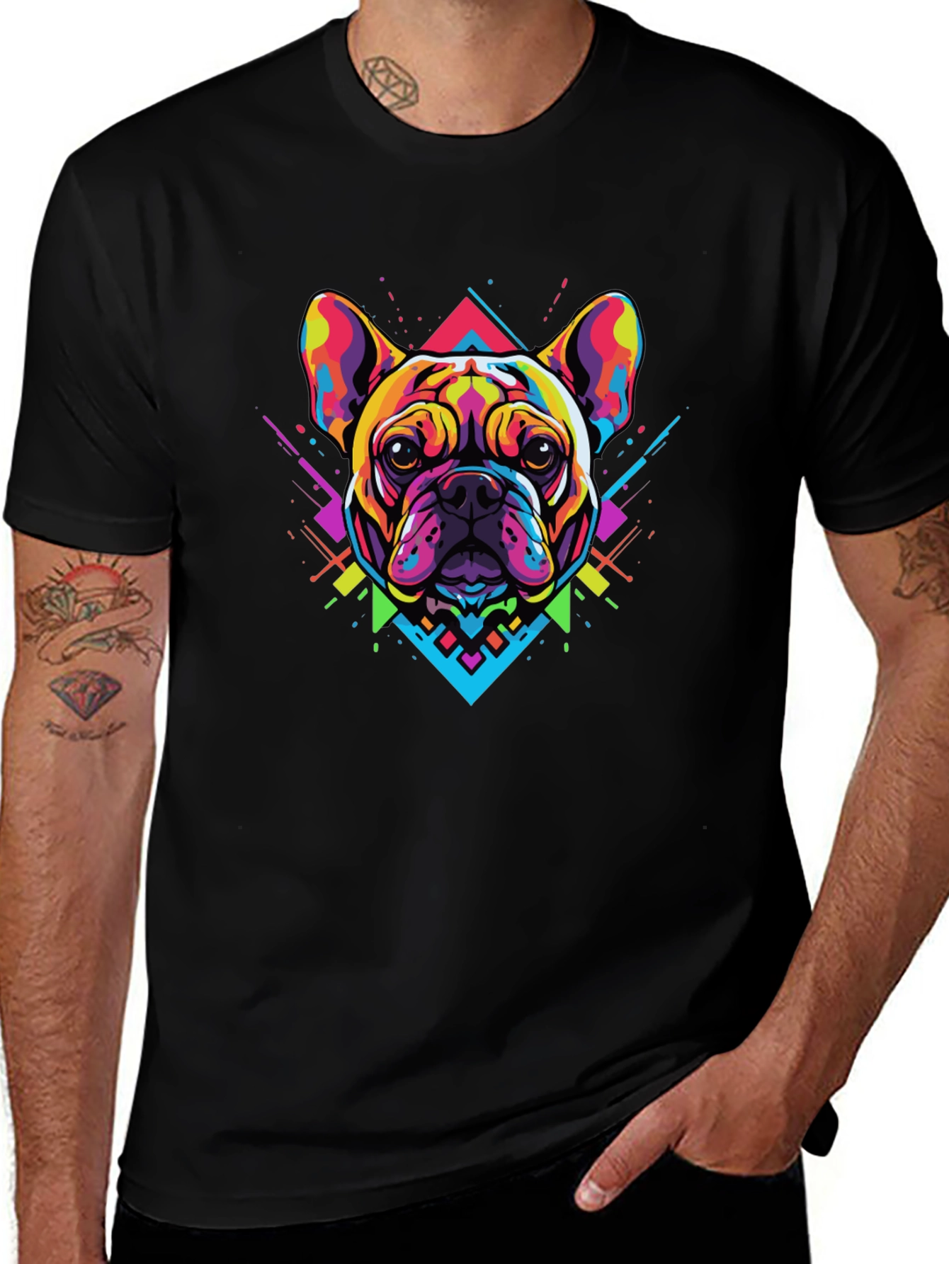 Bold Geometric Bulldog Graphic Tee - Black