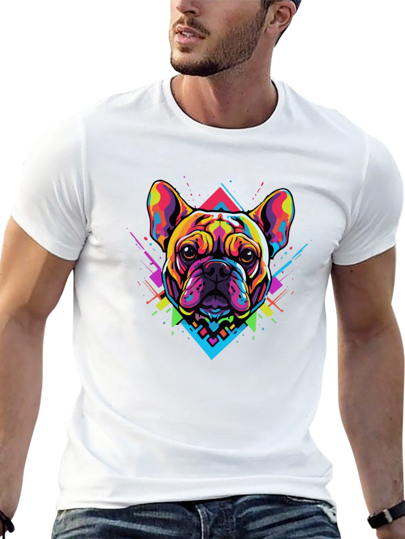 Bold Geometric Bulldog Graphic Tee - Black