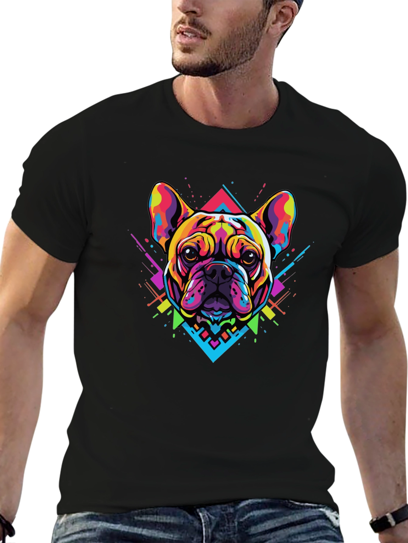 Bold Geometric Bulldog Graphic Tee - Black
