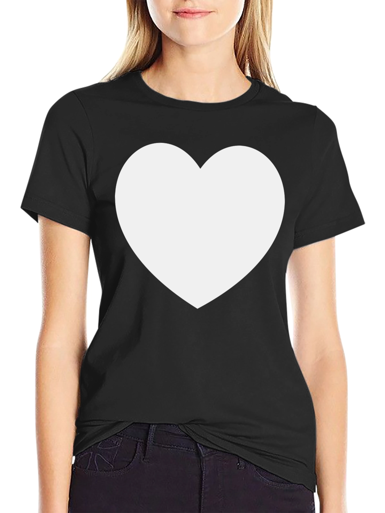Black T-Shirt with White Heart Design