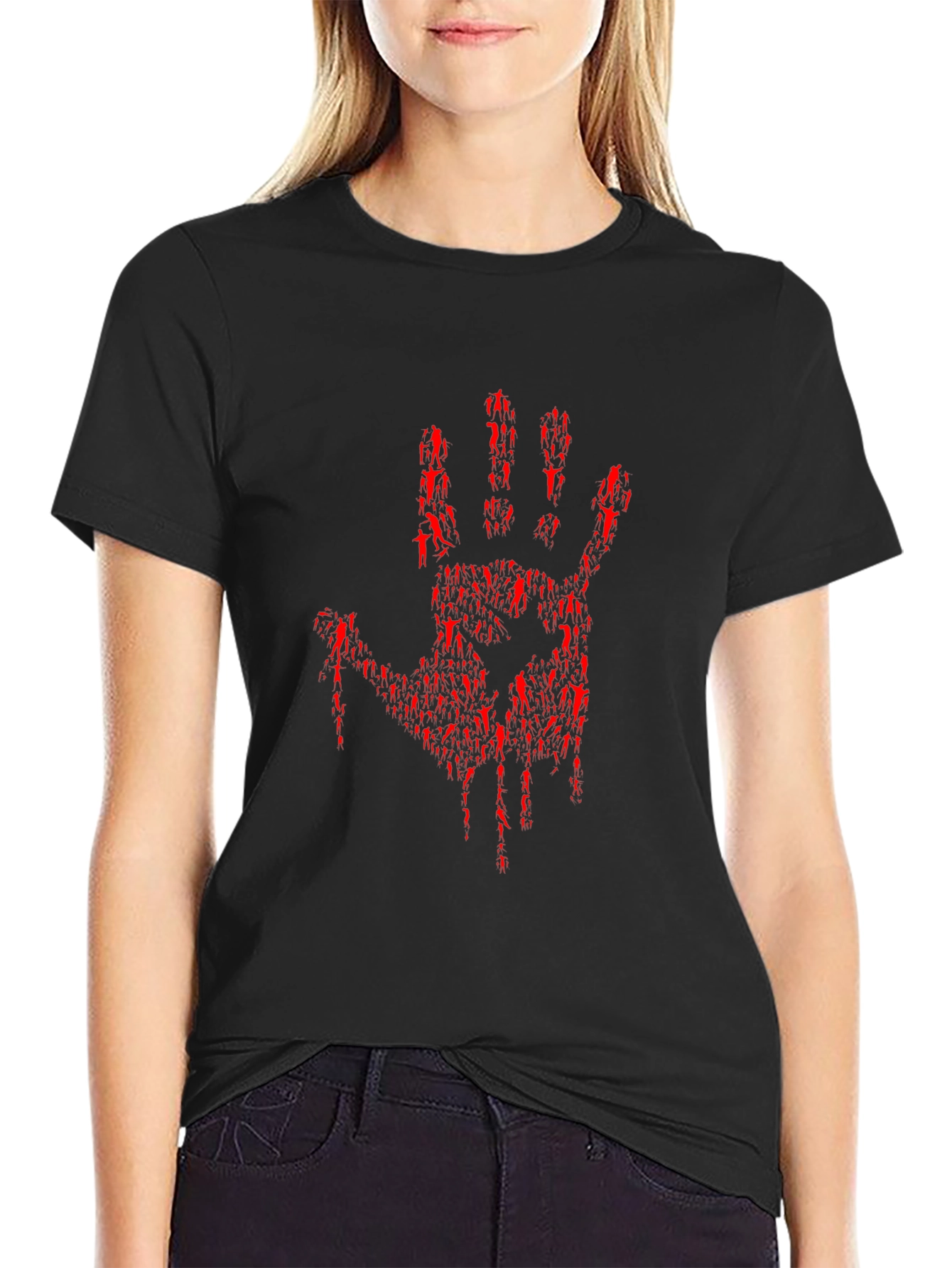 Bloody Hand Print Graphic Tee - Black