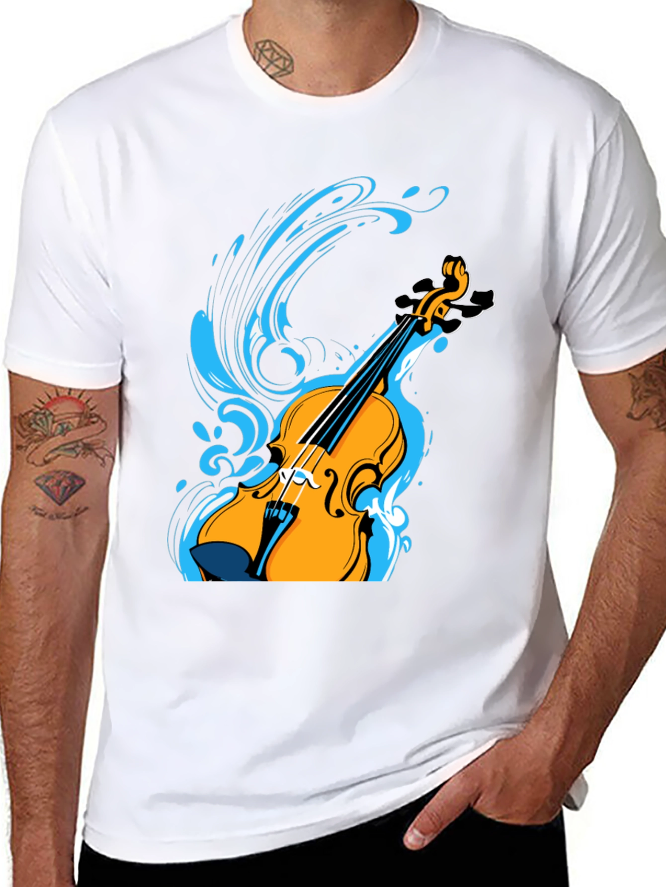 Violin Splash Graphic Tee - Black Cotton Blend Shirt