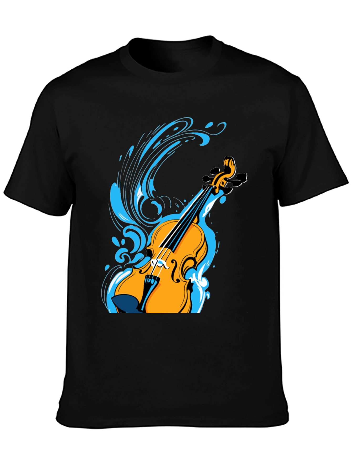 Violin Splash Graphic Tee - Black Cotton Blend Shirt