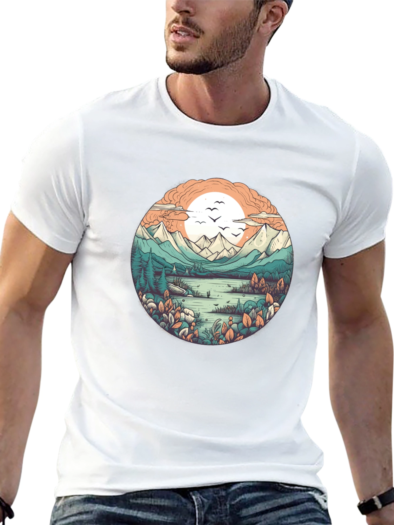 Nature Landscape Graphic Tee - Soft Black Cotton