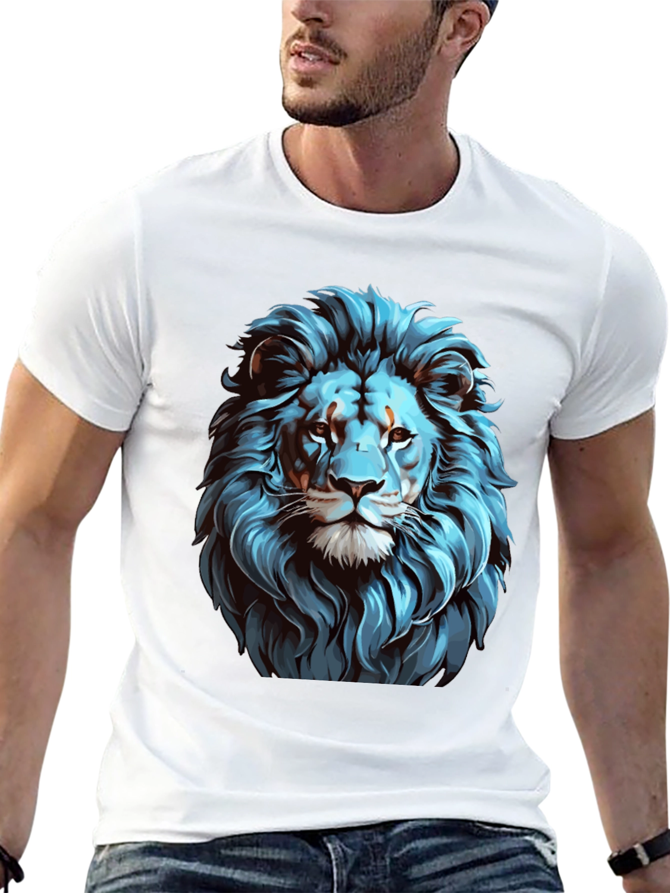 Cool Blue Lion Graphic Black T-Shirt