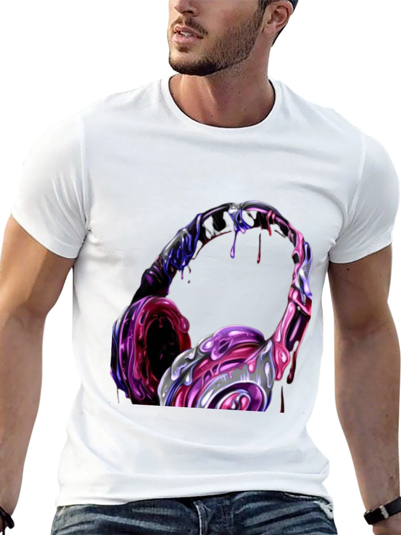 Cool Headphones Graphic Black T-Shirt