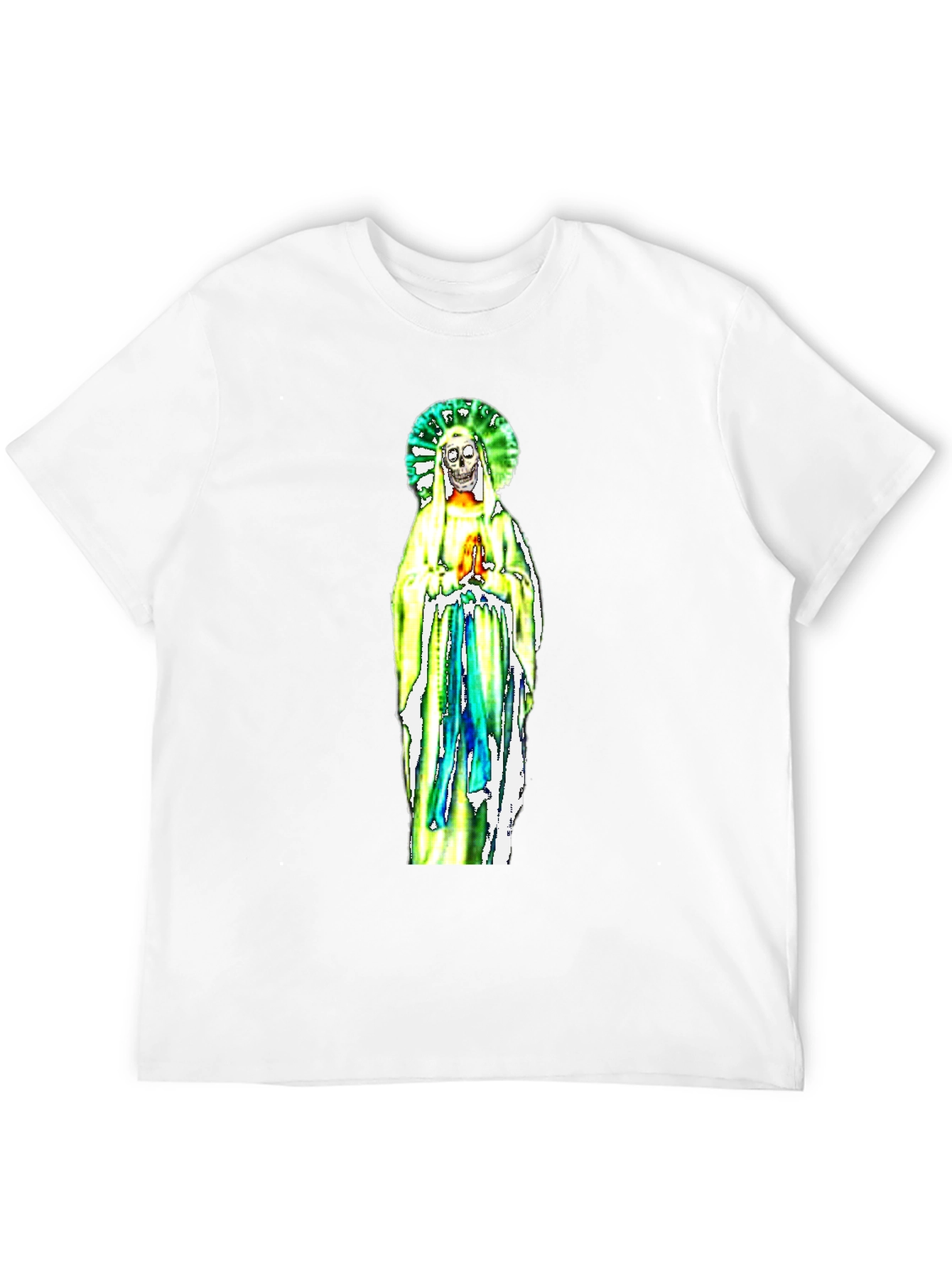Black T-Shirt with Religious Skeleton Graphic