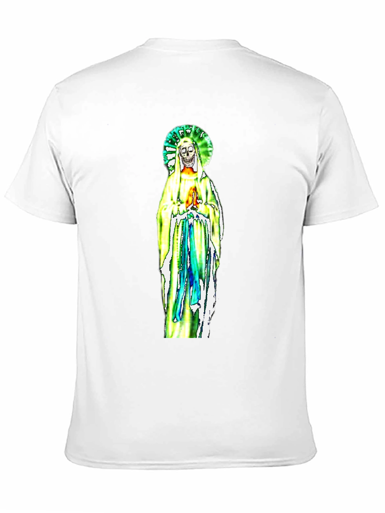 Black T-Shirt with Religious Skeleton Graphic