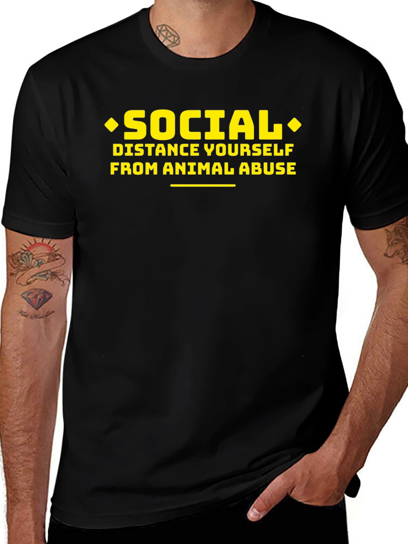 Social Distance From Animal Abuse Black T-Shirt