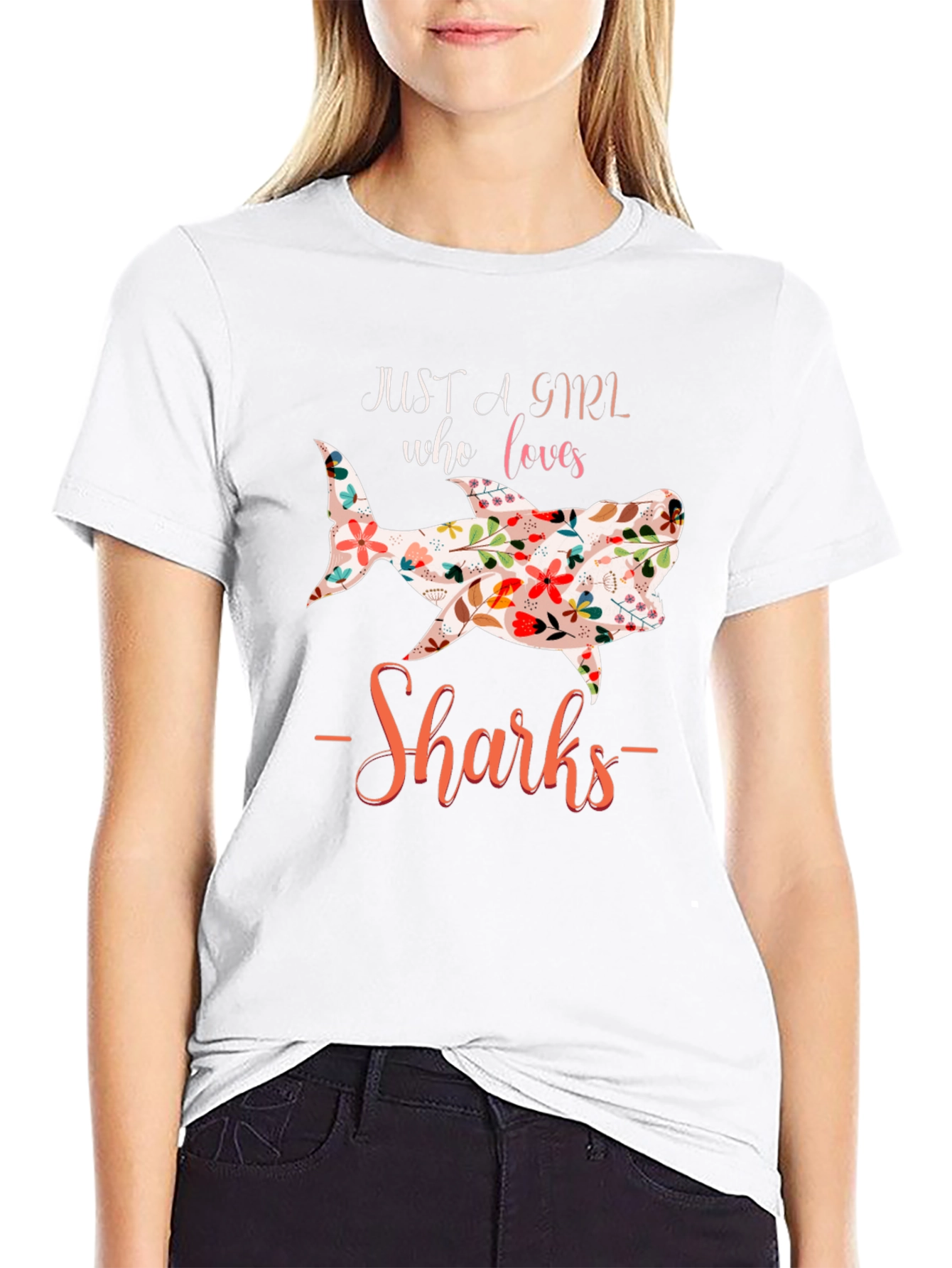 Floral Shark Lover Black T-Shirt