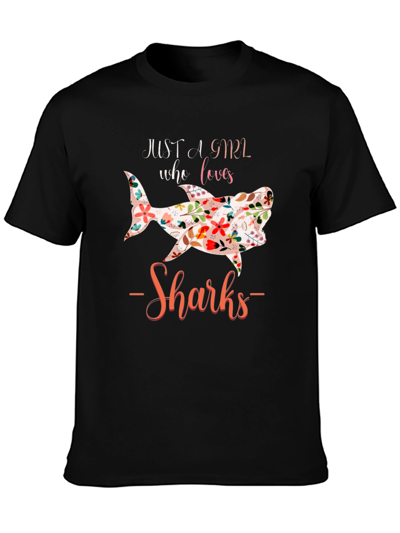 Floral Shark Lover Black T-Shirt