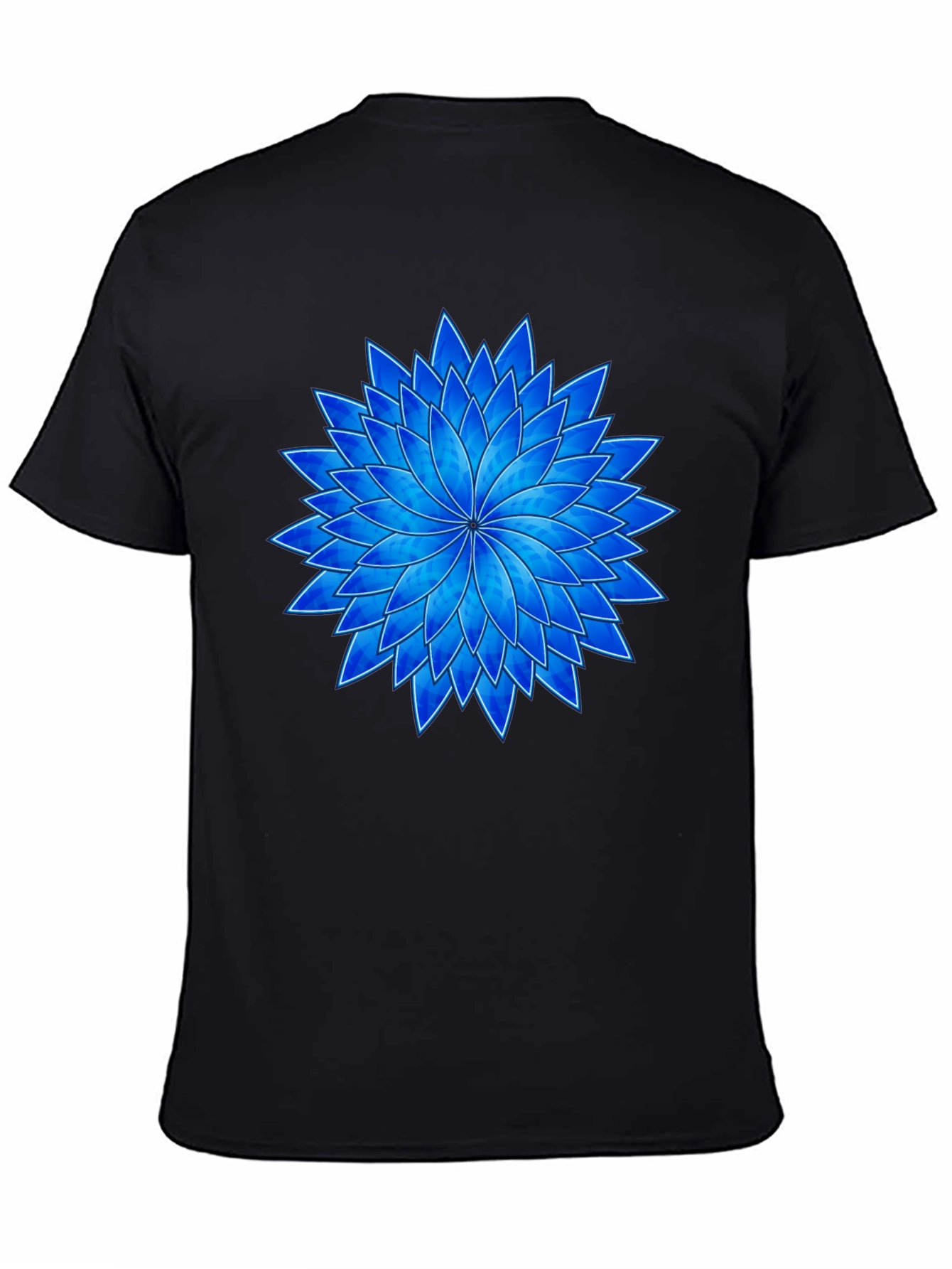 Blue Flower Graphic Black T-Shirt