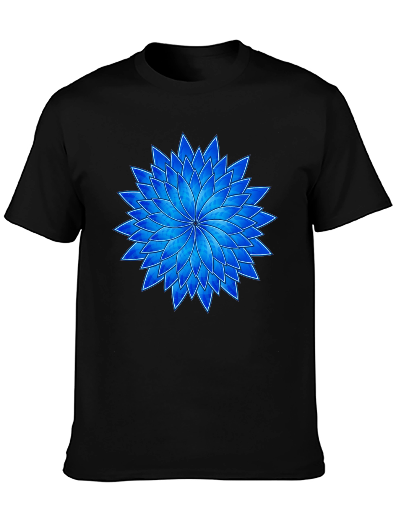 Blue Flower Graphic Black T-Shirt