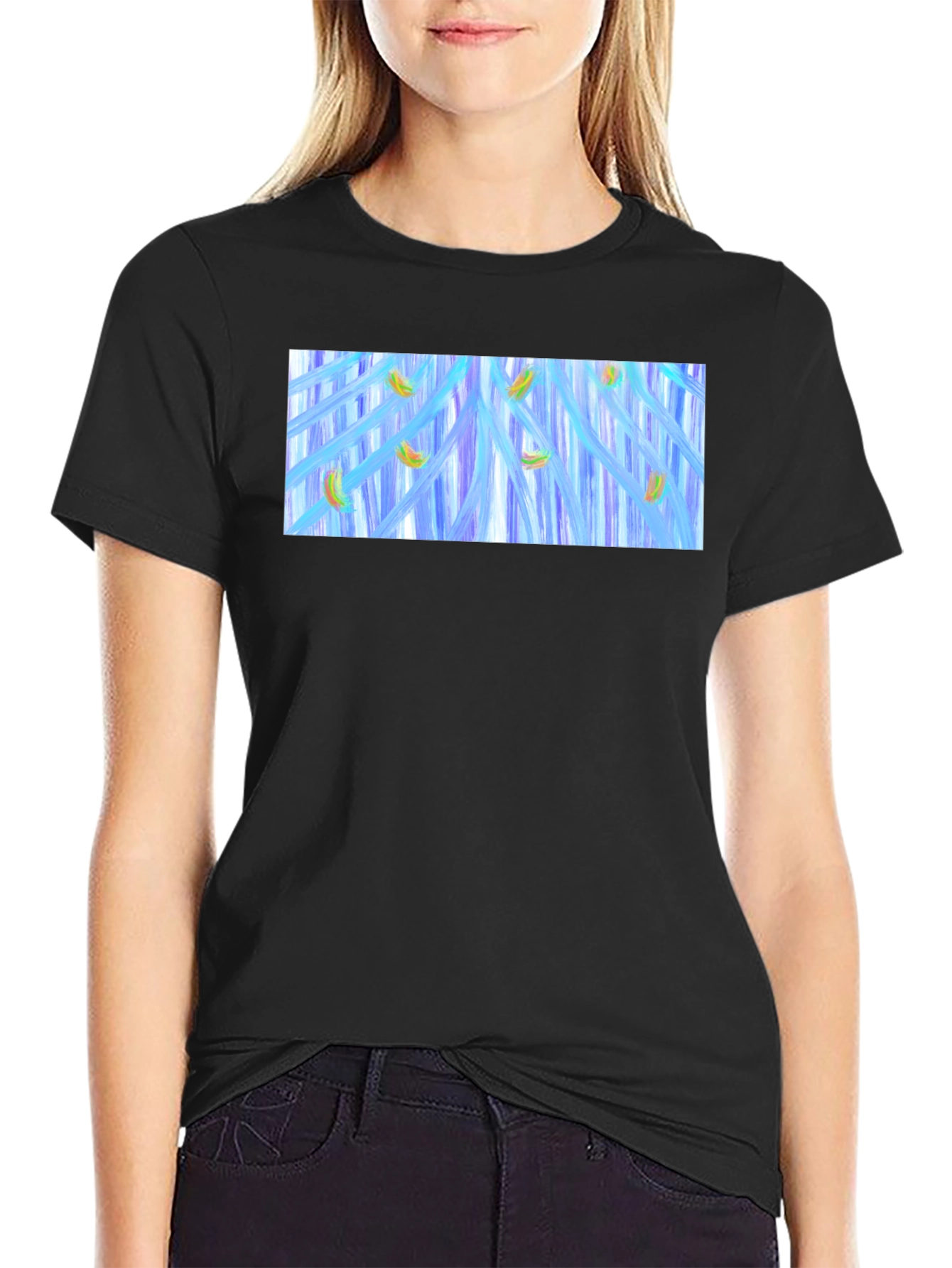 Abstract Banana Waterfall Graphic Tee - Black